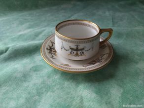Antiques: Antiguo solitaro de café de porcelana Richard-Ginori Pitttoria di Doccia,Limoges, oro y flores, 1900